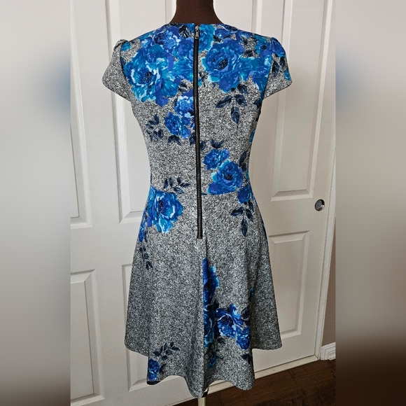 Betsey Johnson Gray and Blue Floral Fit And Flare Dress - Picture 2 of 11